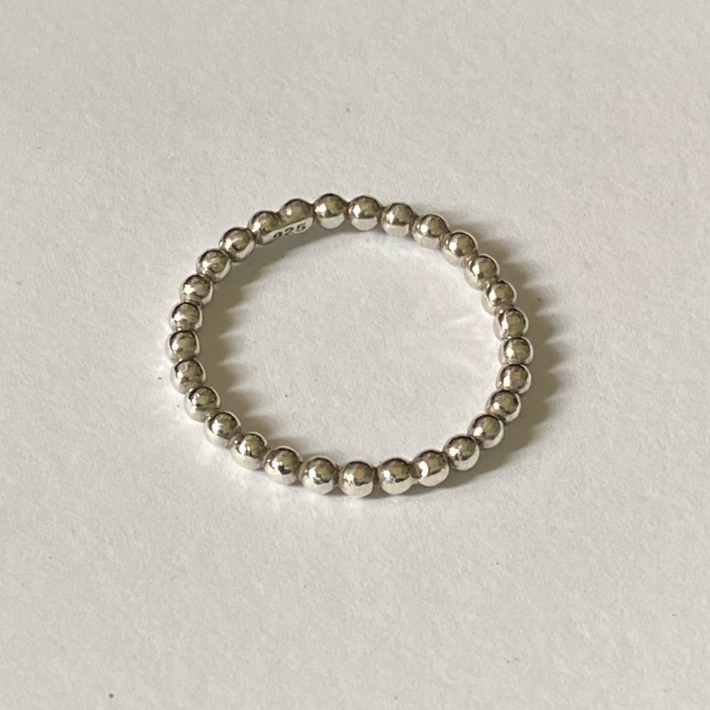 Sterling Silver Solid 925 Bead Ball Thin Ring - image 3